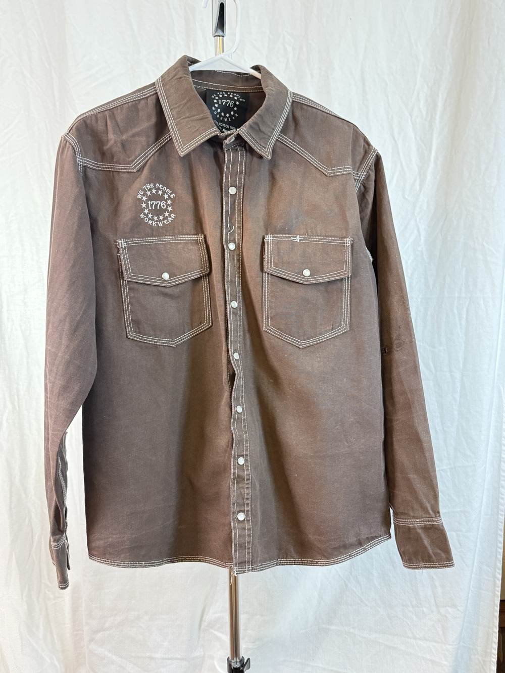 We The People Men's Brown Button-Down Hvy Cotton Twill Shirt w Pearl Snaps sz M